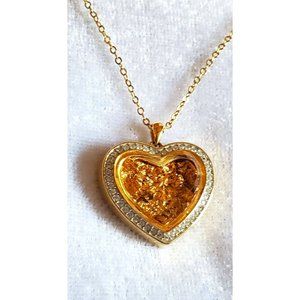 Heart Pendant Necklace 18k Gold Plated Filled with 22kt Engraved Heart of Gold